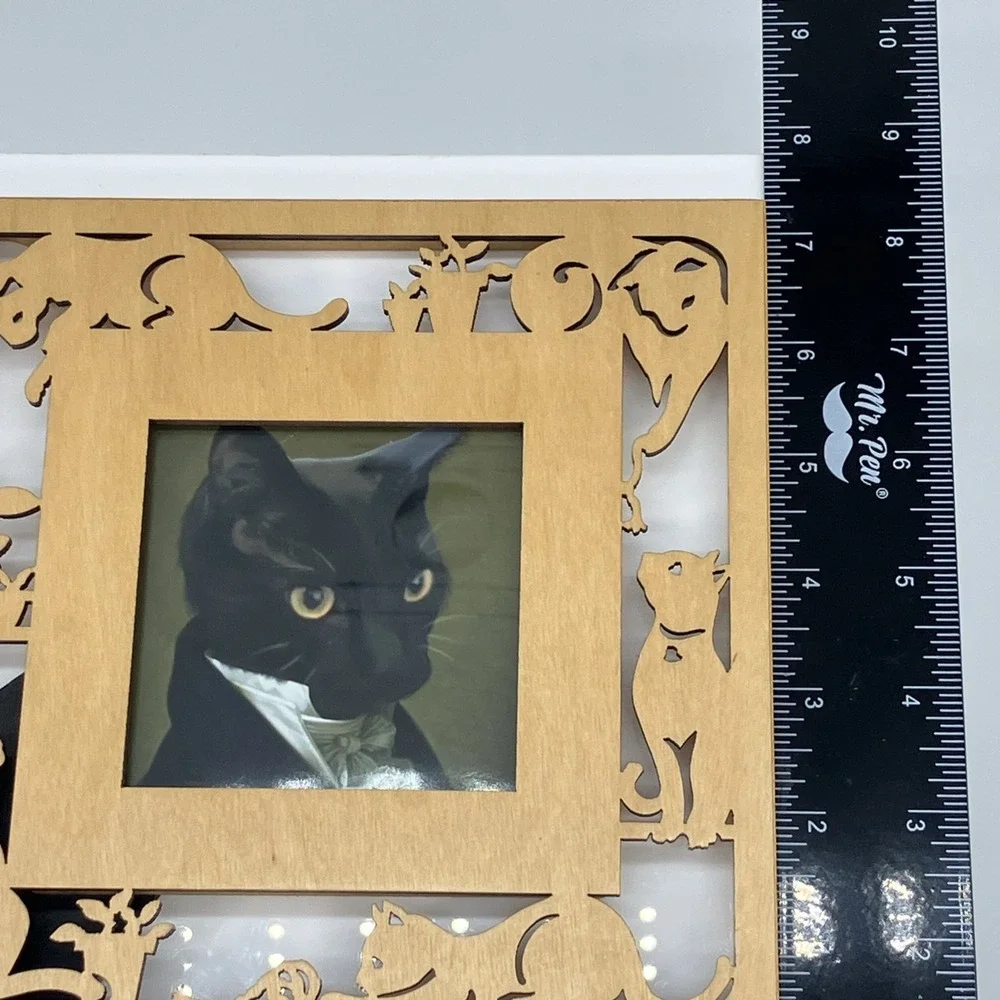 Wood Carved Cut Out Cat Kitten‎ Picture Frame Plants Quirky Kitschy Photo Gift